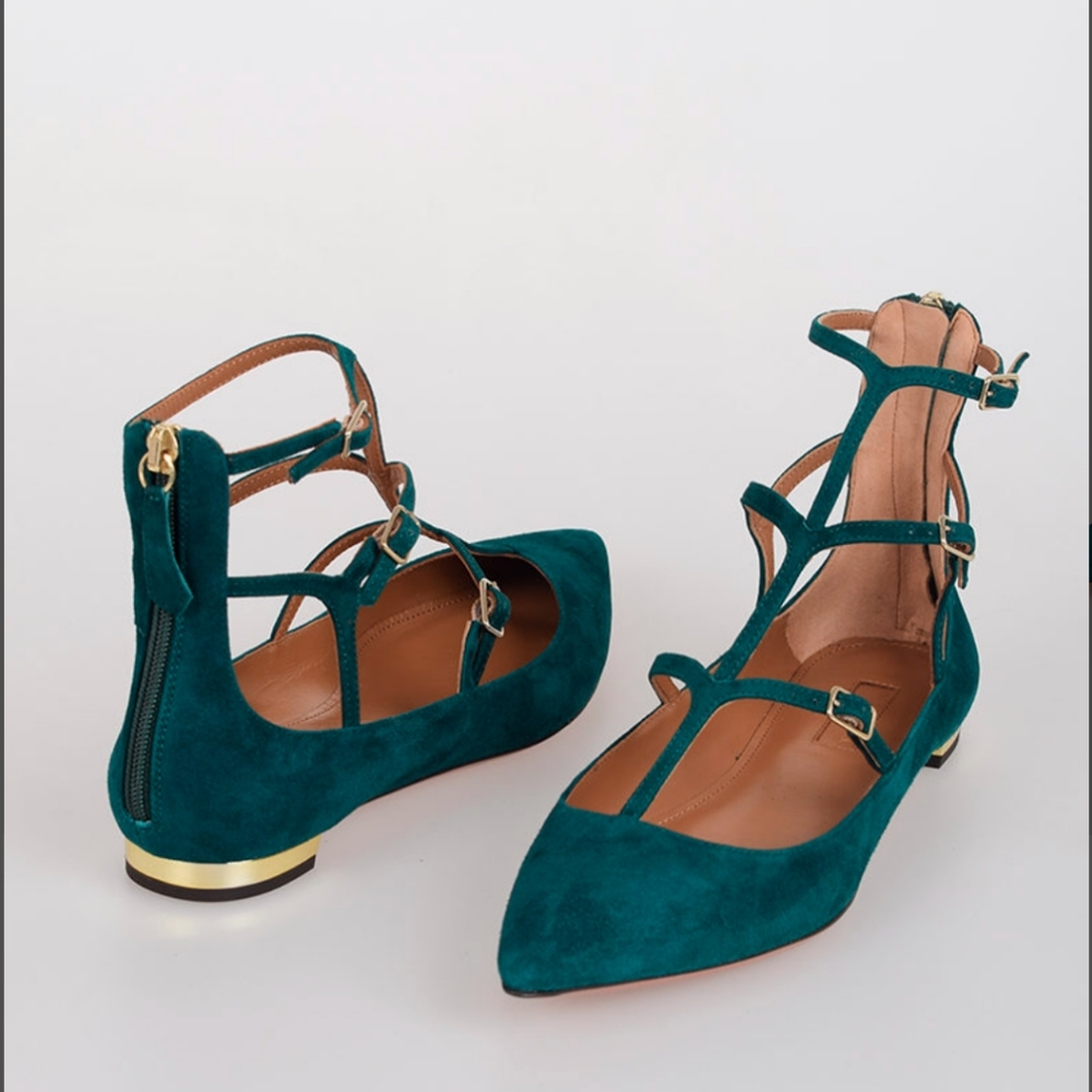 Aquazzura Eternity Suede green sandals
